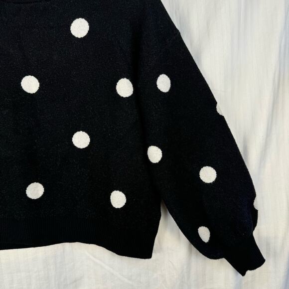 Premise Bubble Sleeve Pullover Sweater Women’s Size Medium Black White Polka Dot - Picture 5 of 6